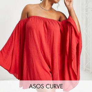 ASOS Curve Women’s Red Batwing Beach Playsuit Size 12